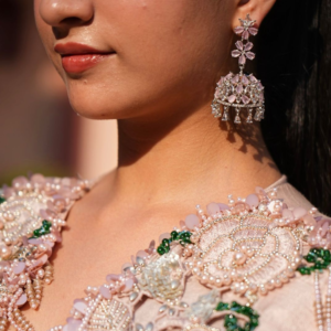 Pink Floral Jhumka Earrings