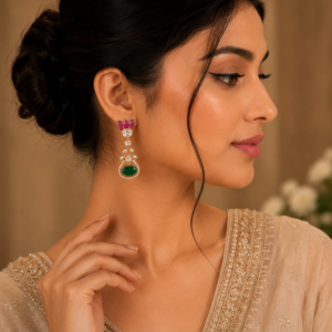 Lotus Kundan Drop Earrings